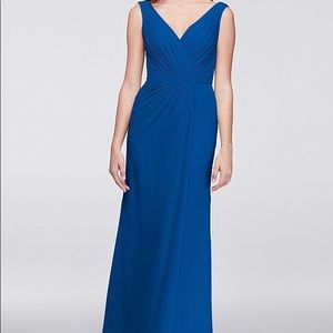 Horizon blue faux-wrap pleated chiffon dress